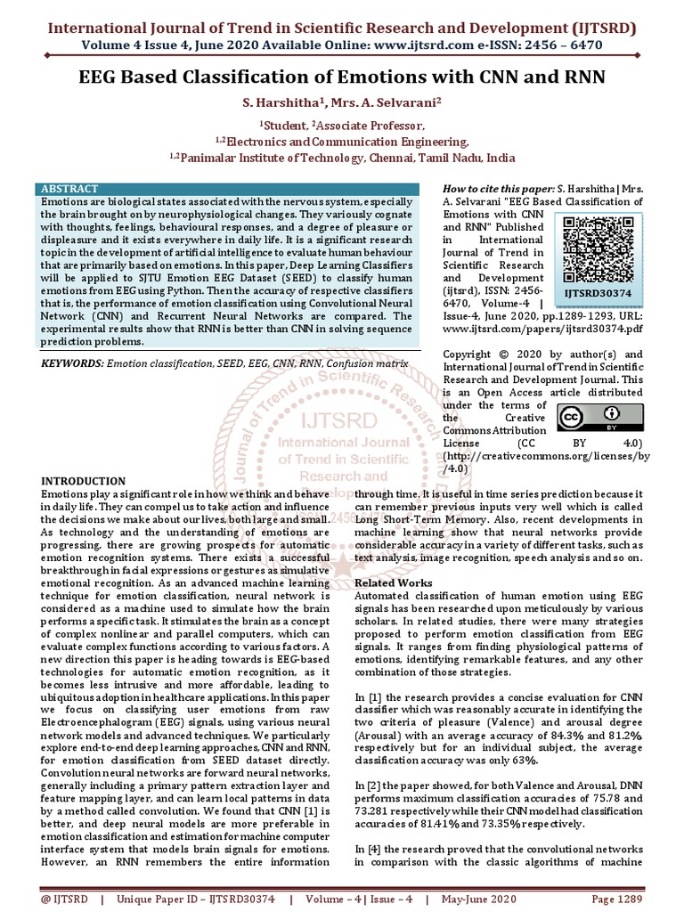 EEG Based Classification of Emotions With CNN and RNN | PDF | Deep ...