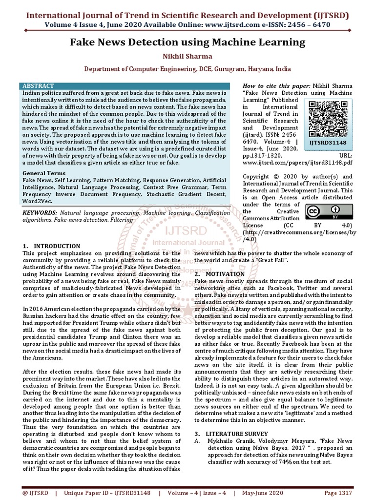 Fake News Detection Using Machine Learning | PDF | Deep Learning ...
