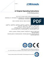Translation of Original Operating Instructions: For The Following Products