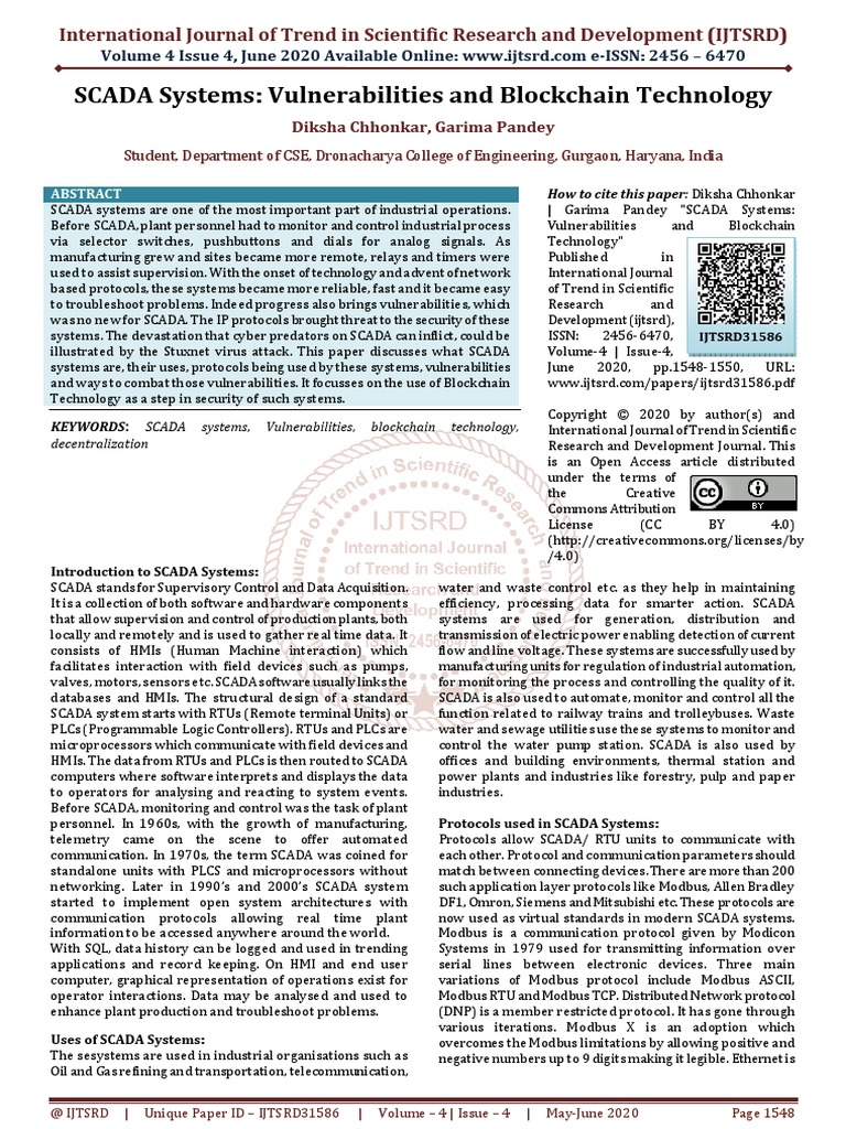 SCADA Systems Vulnerabilities and Blockchain Technology | PDF | Scada ...