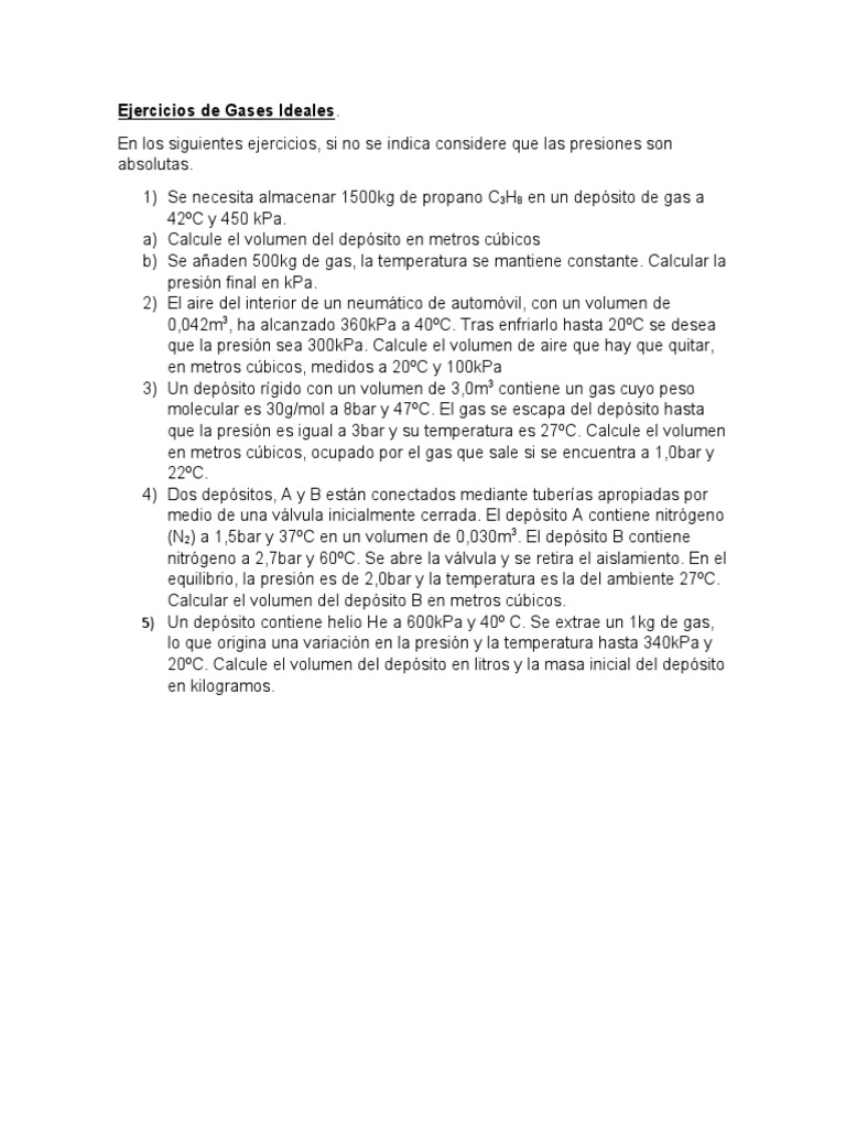 Ejercicios Prácticos de Gases Ideales | PDF | Ciencia y matemáticas ...