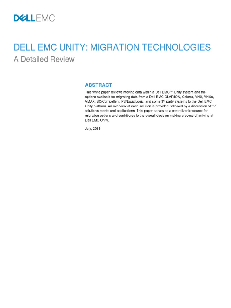 Dell Emc Unity: Migration Technologies: A Detailed Review | PDF | V ...