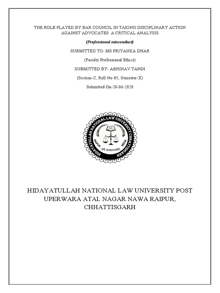 The Role Played By Bar Council In Taking Disciplinary Action Against