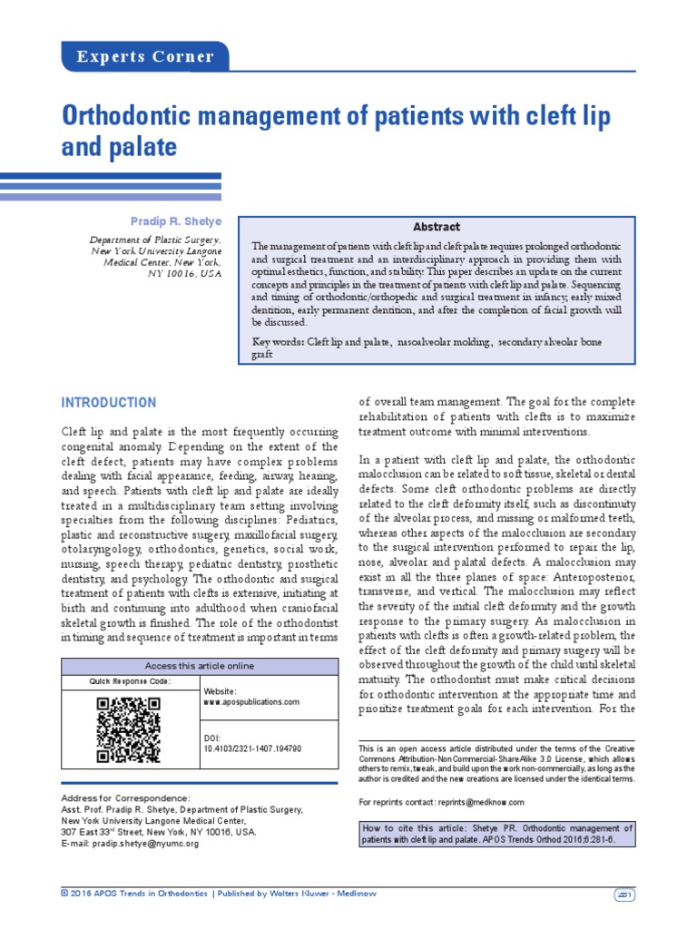 Orthodontic Management of Patients With Cleft Lip and Palate PDF | PDF ...