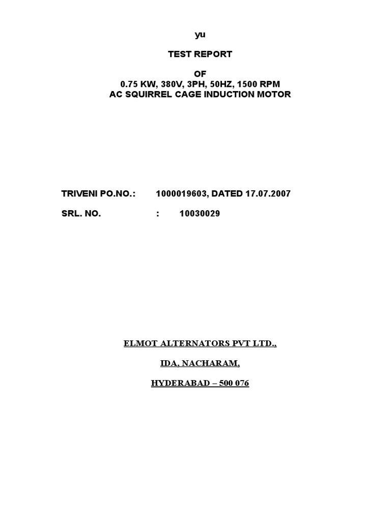0.75KW - 1500RPM SL - No 10030029 Test Report | PDF | Electric Motor ...
