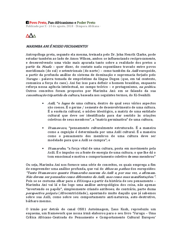 Marimba Ani Guerreiras e o Pensamento Africana PDF Pensamento