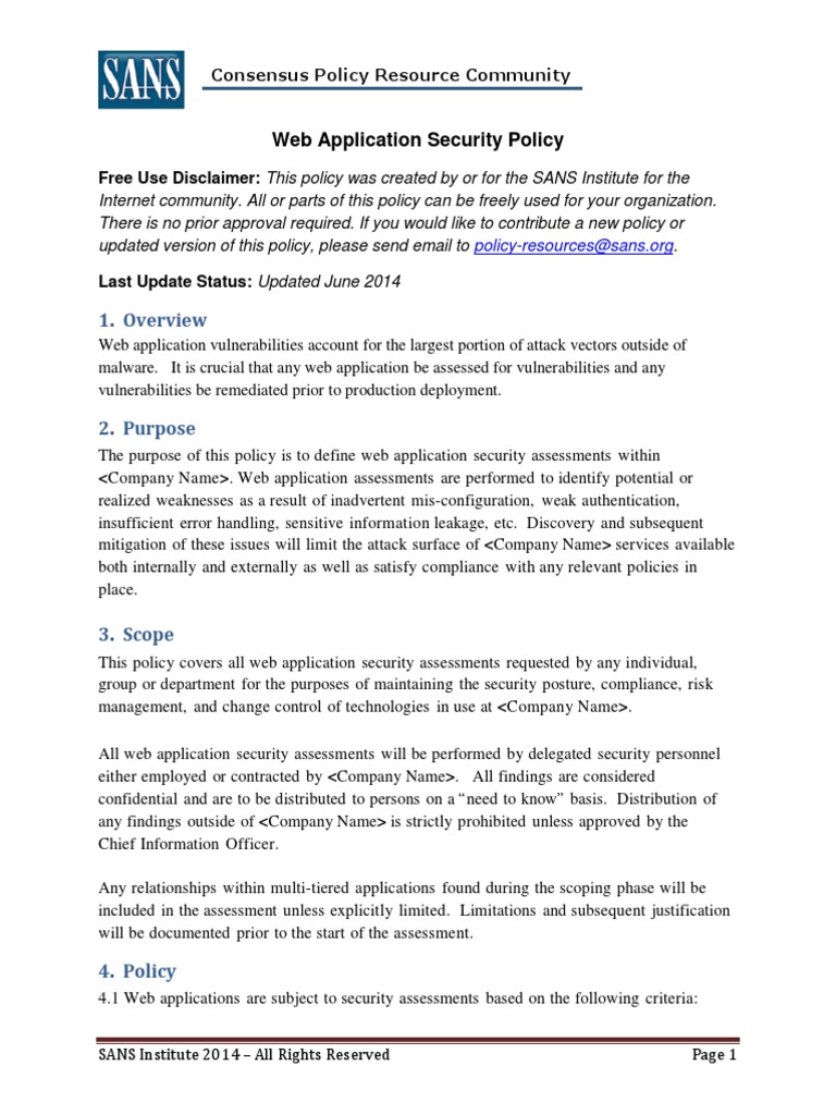 Web Application Security Policy Guide | PDF | Vulnerability (Computing ...