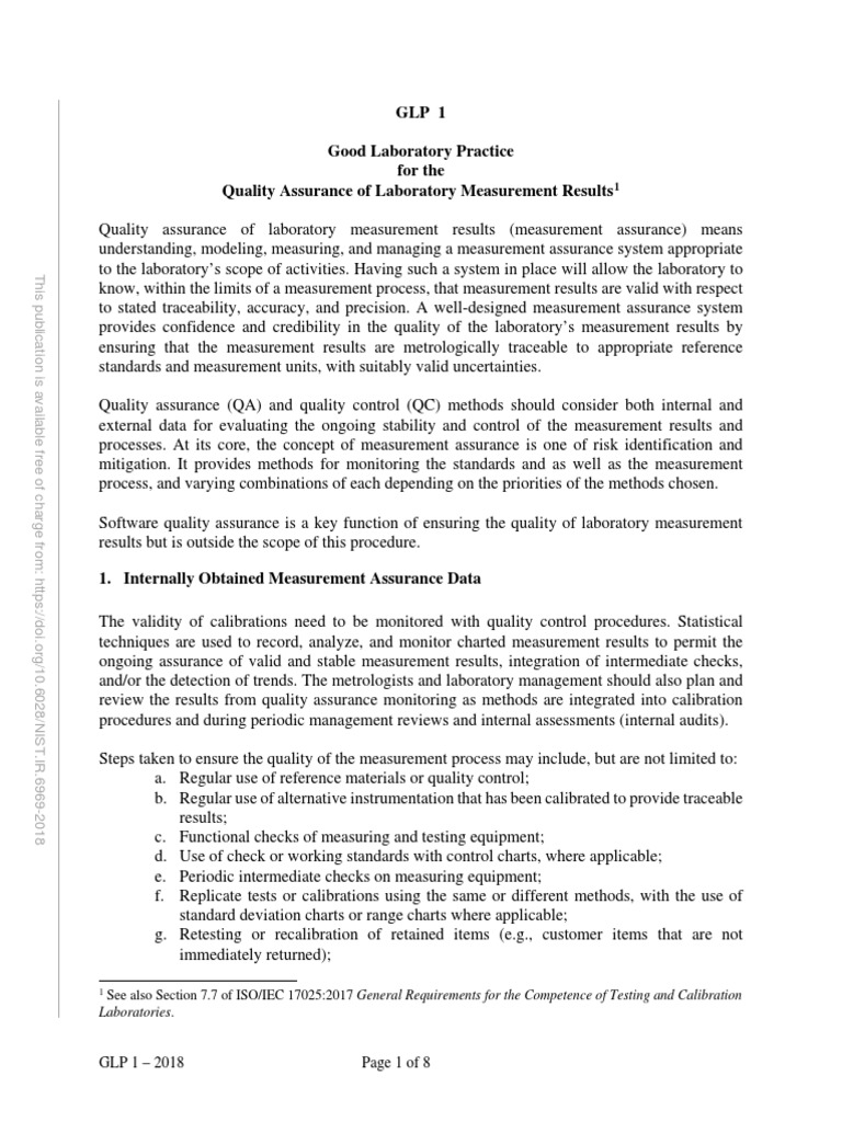 GLP 1 Qa Lab Measurement Results 20180131 | PDF | Quality Assurance ...
