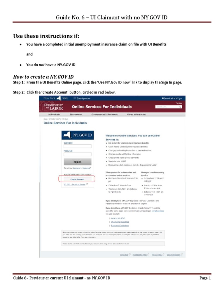 Create NY.GOV ID for UI Claimants PDF Email Address Password