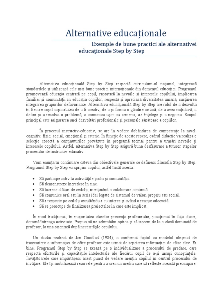 Exemple De Bune Practici Ale Alternativei Educationale Step By Step