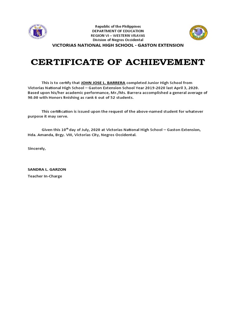 Certification of Achievement | PDF