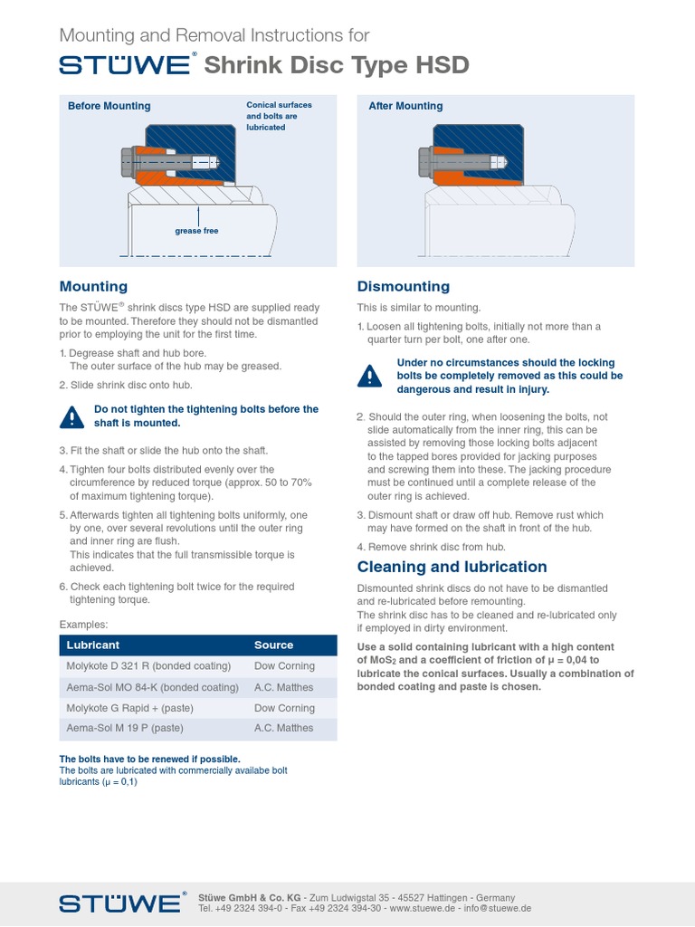 Shrink Disc Type HSD Mounting and Removal Instructions For PDF