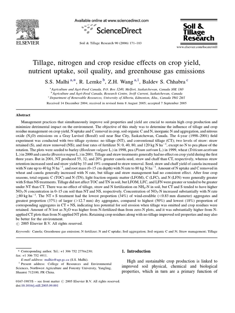Tillage Nitrogen and Crop Residue Effect | PDF | Crop Rotation | Soil