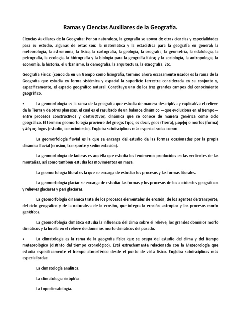 Ramas y Ciencias Auxiliares de la Geografía