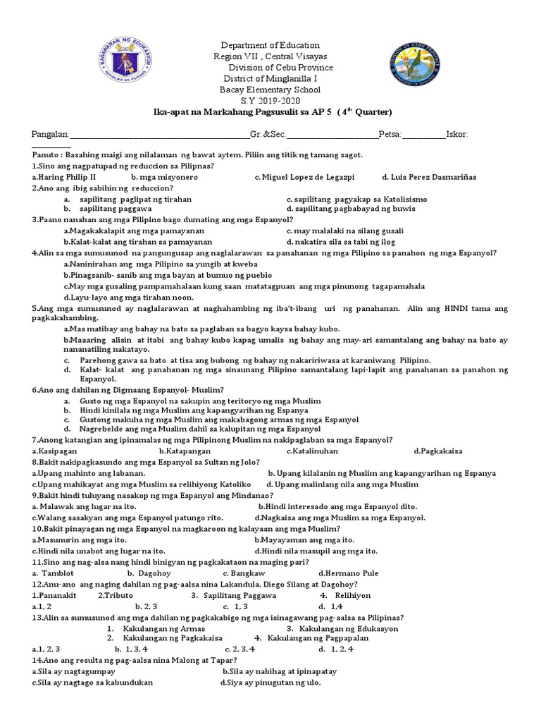 2nd Summative Test Sa AP 5 4th Quarter | PDF