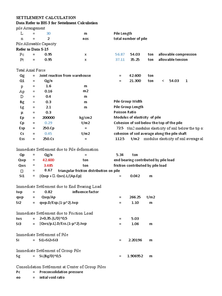 Settlement Calculation for Pile Foundations | PDF | Deformation ...