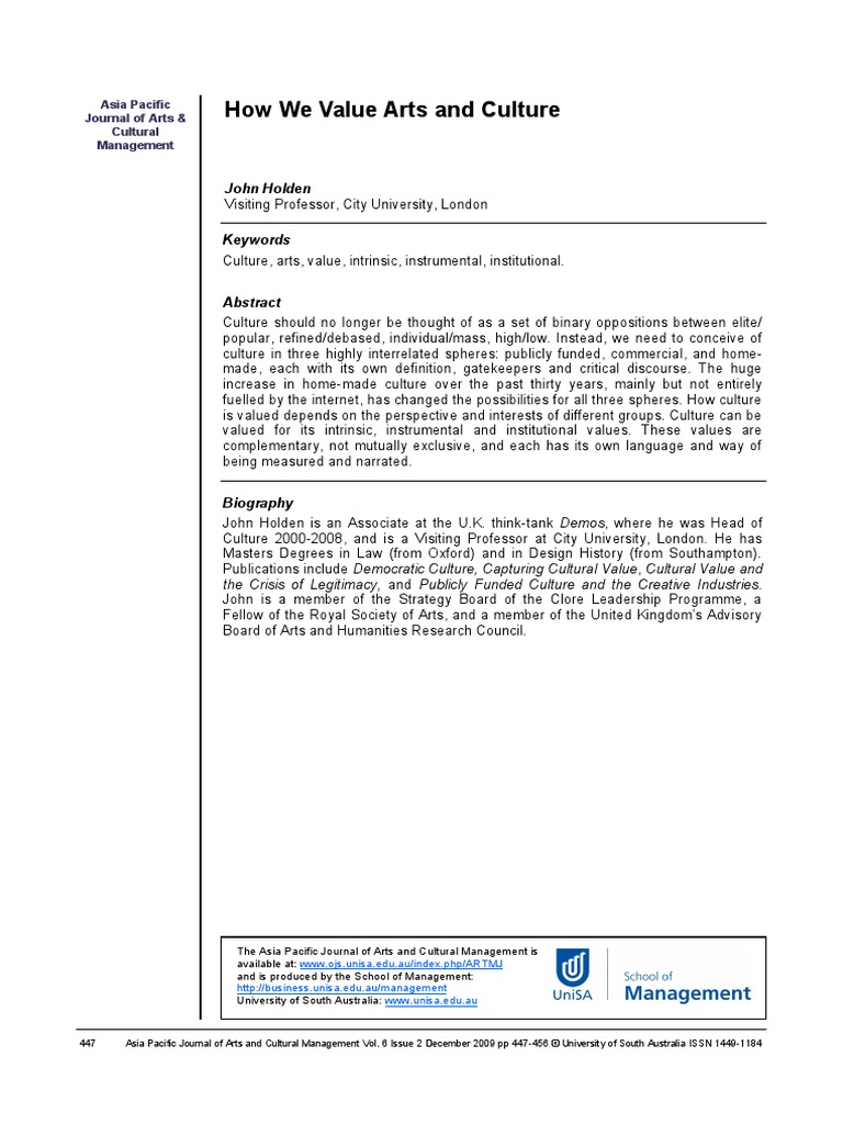 How We Value Arts and Culture | PDF | Value (Ethics) | Recidivism