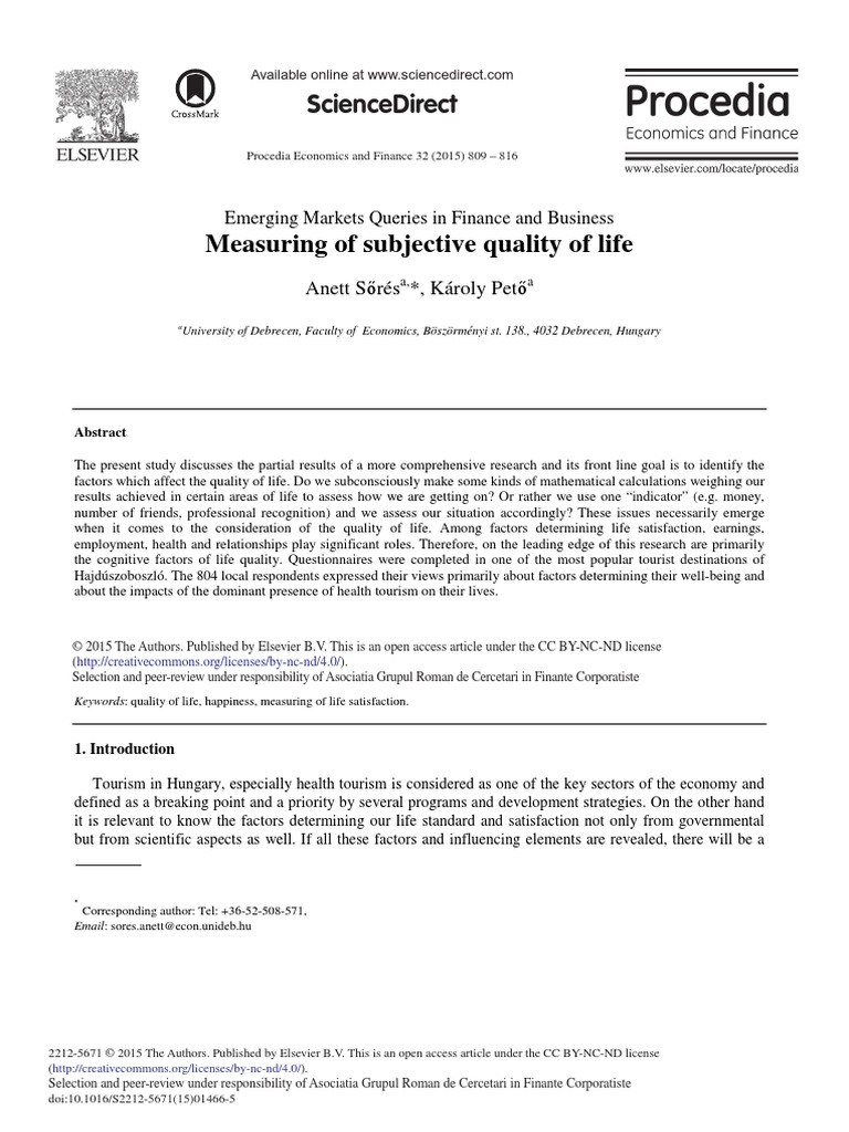 Measuring of Sub Bjective Quality of Life Sciencedirect PDF