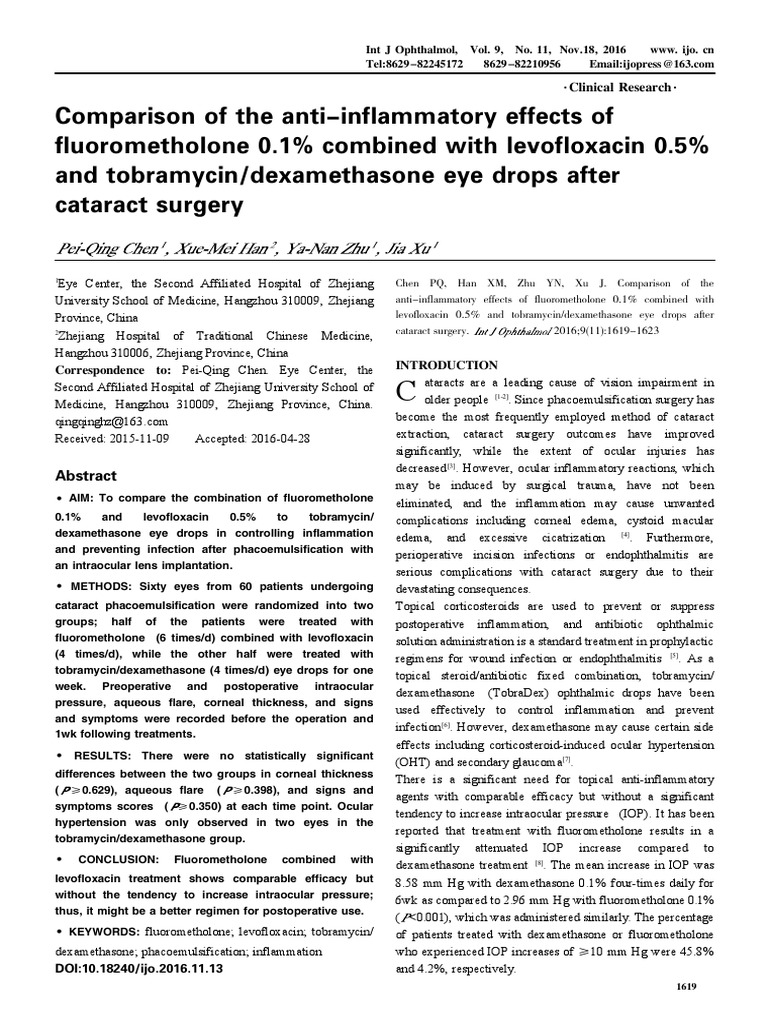 Comparison of The AntiInflammatory Effects of Fluorometholone 0.1