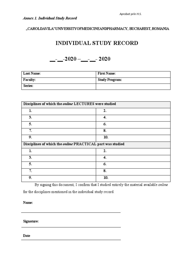 Individual Study Record Template | PDF
