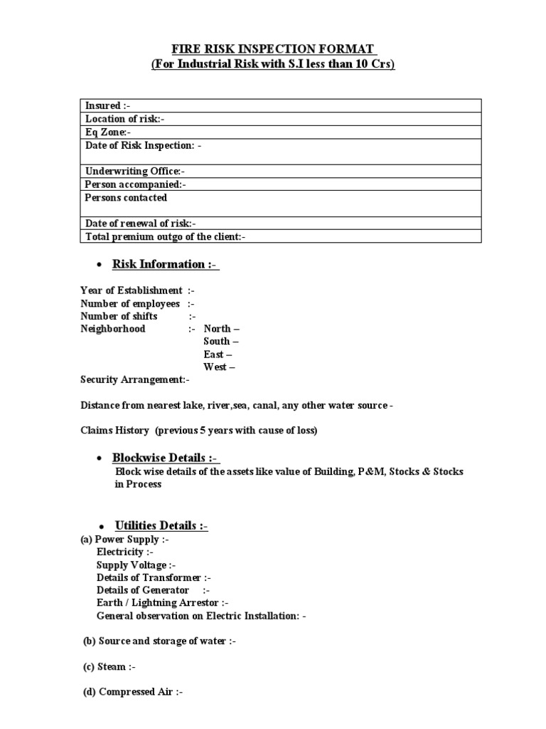 Fire Risk Inspection Report Format | PDF