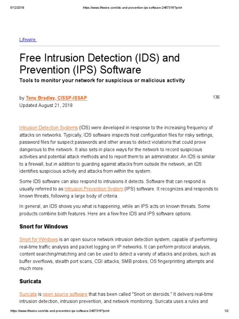 Free IDS/IPS Software Options | PDF | Telecommunications | Computer ...