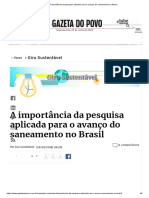 A Importância Da Pesquisa Aplicada para o Avanço Do Saneamento No Brasil