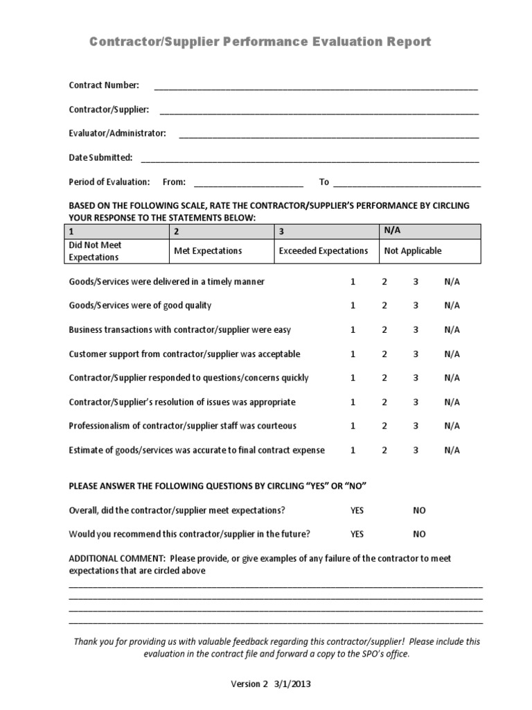 Supplier Performance Evaluation Template | PDF | Business