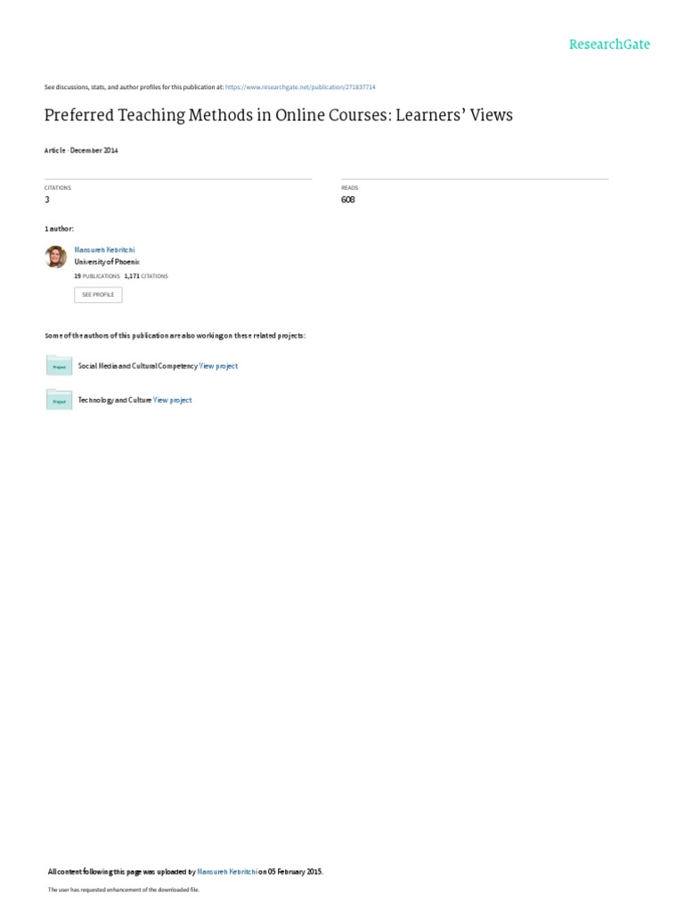 Preferred Teaching Methods in Online Courses: Learners' Views | PDF ...