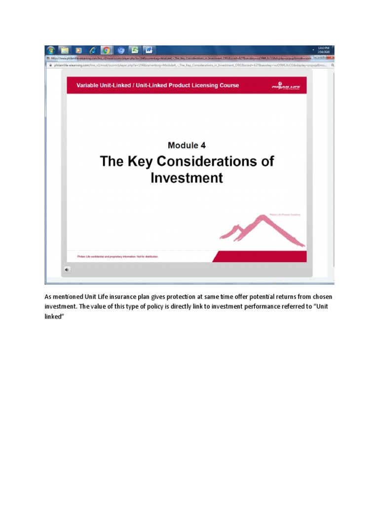 VUL Module 4 - Key Considerations of Investment | PDF | Finance & Money ...