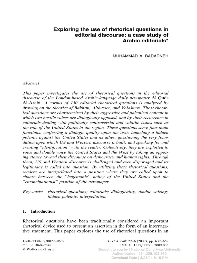 Exploring The Use of RQ in Editorials | PDF | Rhetoric | Iraq