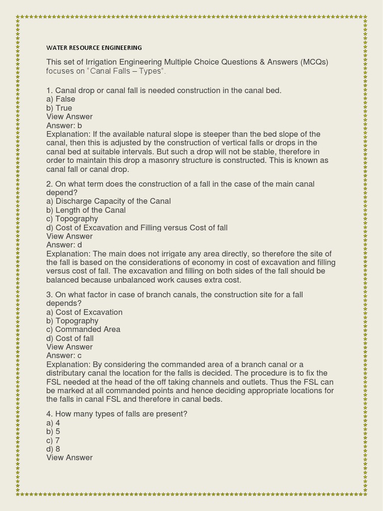 Irrigation Engineering Questions and Answers PDF | PDF | Spillway | Turbine