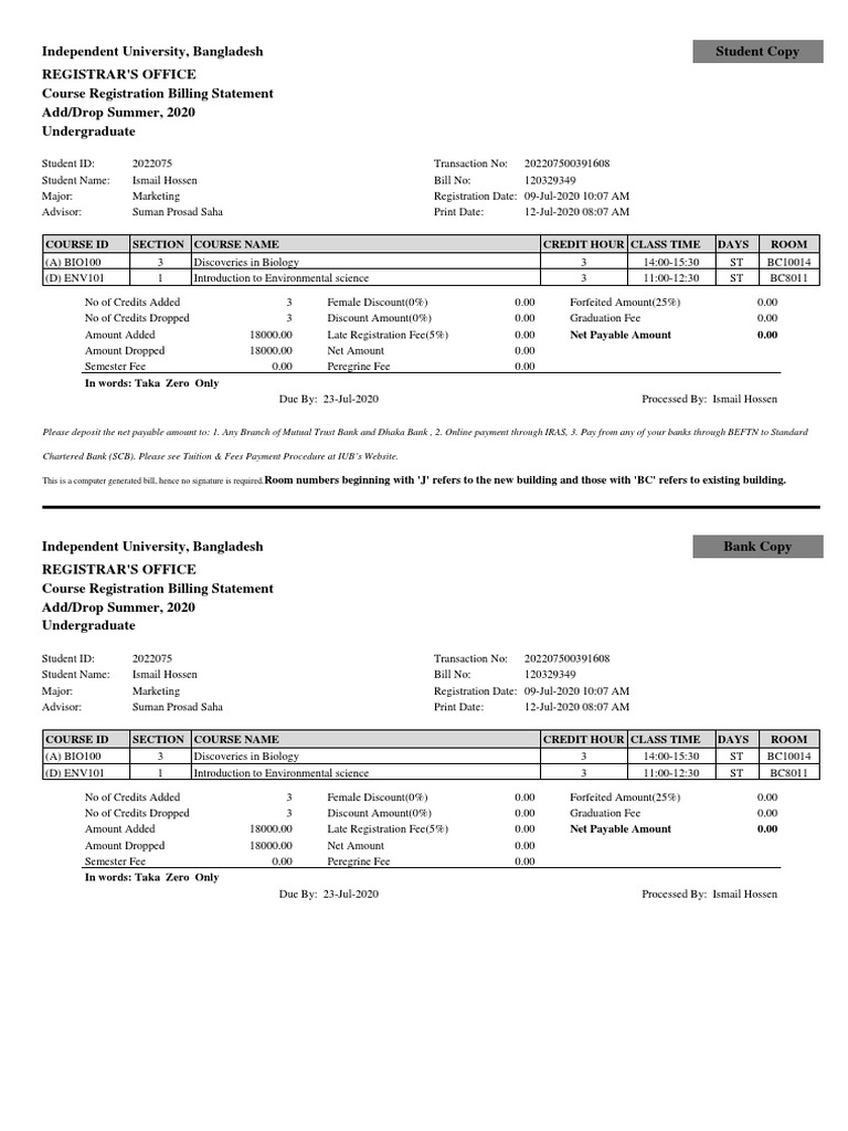 Registration Fee 2022075 PDF PDF Course Credit Banks