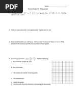 Review Packet #2 - Polynomials: FX X X