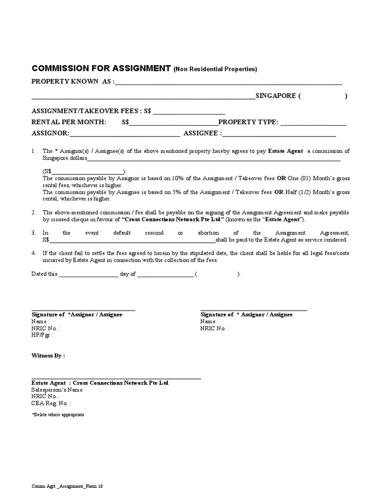 Commission Agreement for Property Assignment | PDF