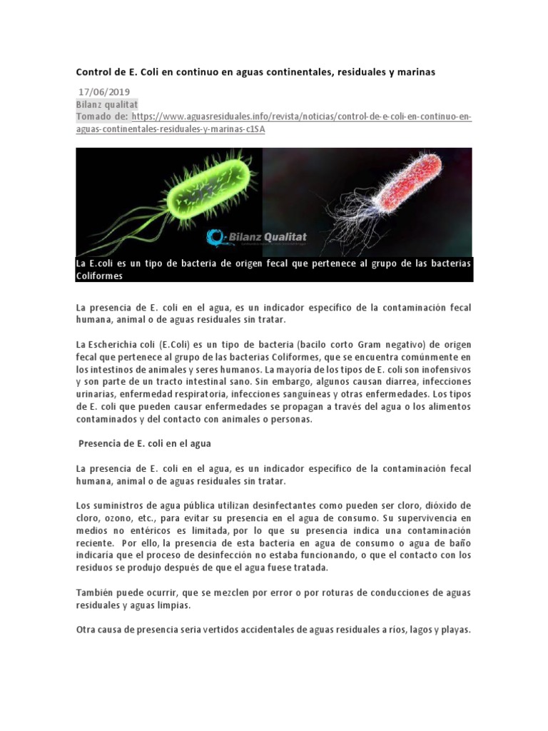 Control de E. Coli en Aguas Contaminadas | PDF | Escherichia coli | Agua
