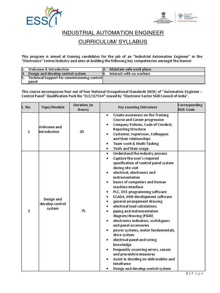 Industrial Automation Engineer Curriculum | PDF | Automation | User ...