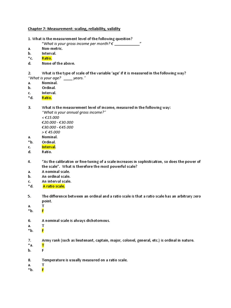 ch7 Test Bank | PDF | Level Of Measurement | Validity (Statistics)