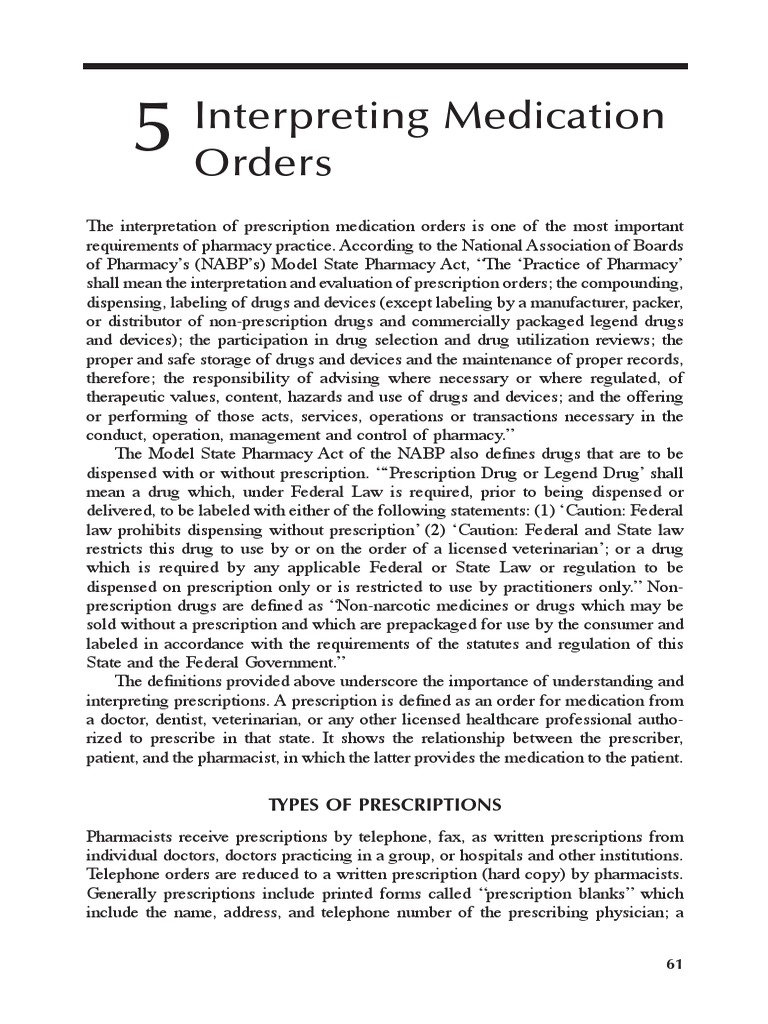 Interpreting Medication Orders PDF Medical Treatments Pharmacy