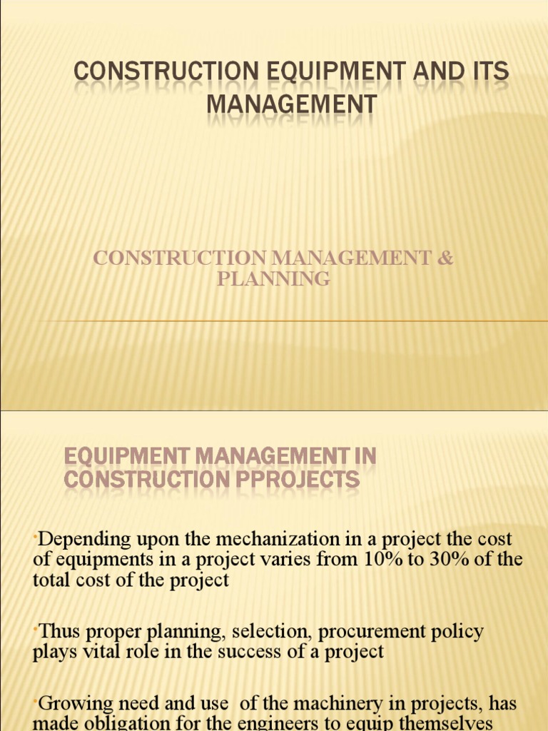 Construction Equipment Management Guide | PDF | Depreciation | Economies