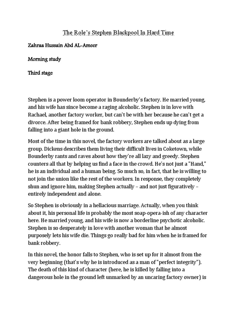 The Role's Stephen Blackpool in Hard Time PDF