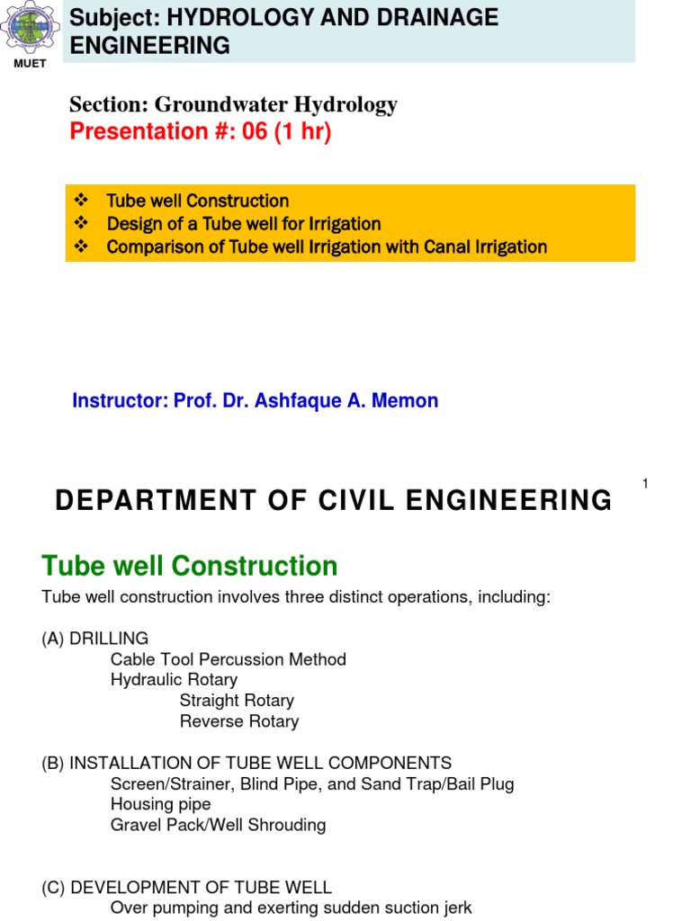 GW 6Tube Well Construction, Comparison of Tube Well Irrigation With