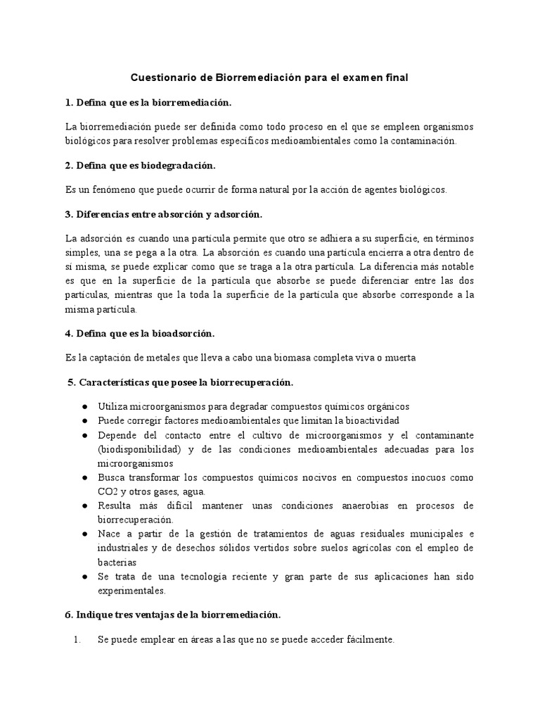 Cuestionario sobre Biorremediación y Compostaje | PDF | Compost | Petróleo