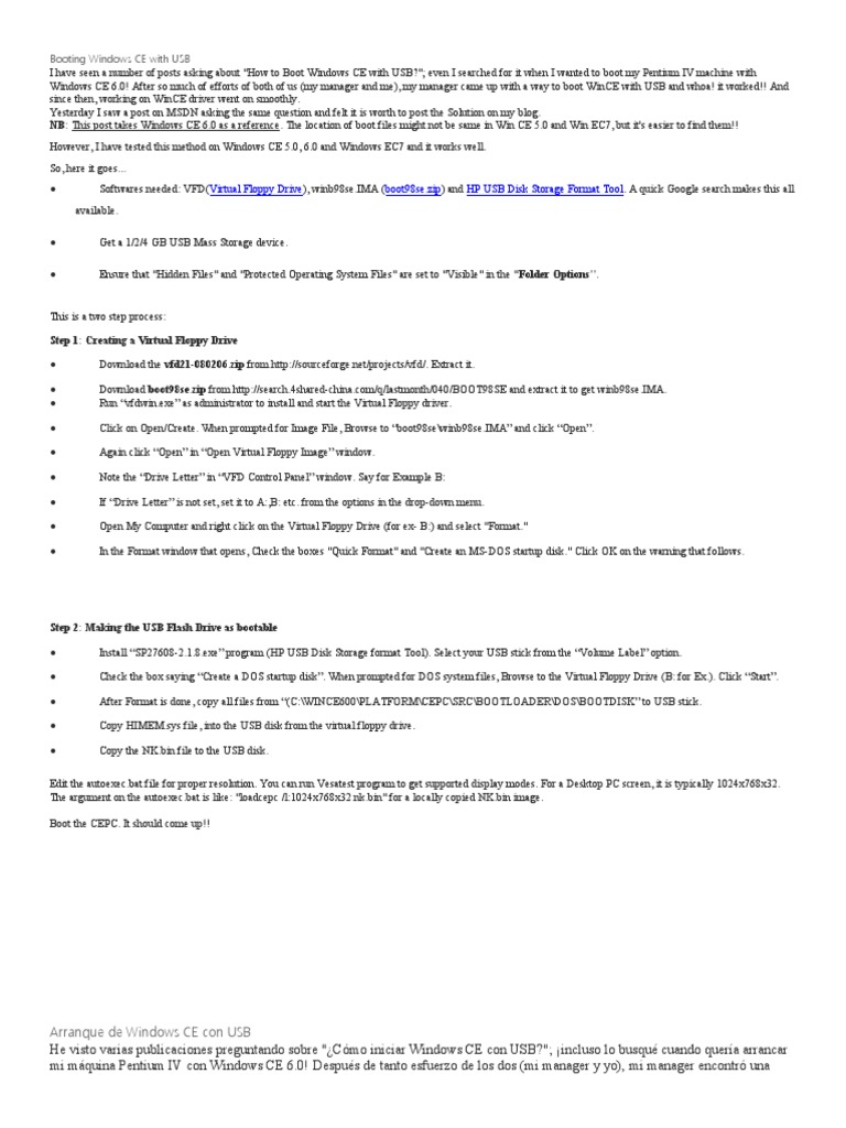 Booting Windows CE from USB Guide | PDF | Usb Flash Drive | Floppy Disk