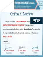 Certificate For SANKULA BHARGAVI For - Quiz On - Control Systems - PDF