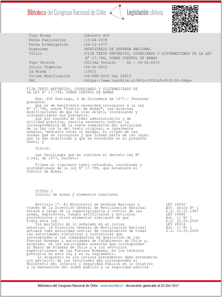 DTO400 Ley 17798 Control de Armas PDF Control de armas Pirotécnica