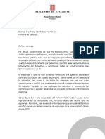 Carta Del President Del Parlament A La Ministra de Defensa