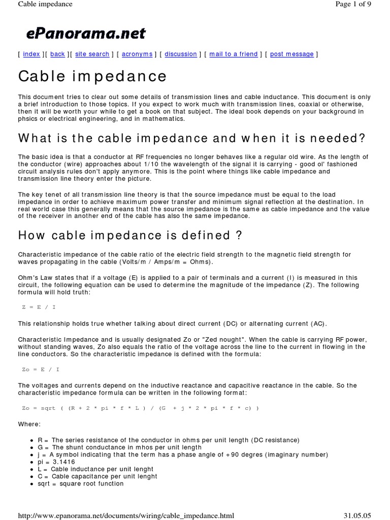 Cable Impedance What Is The Cable Impedance and When It Is Needed