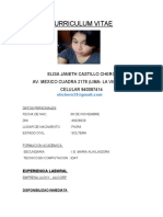 Curriculum Vitae: Elisa Janeth Castillo Chero Av. Mexico Cuadra 2178 (Lima-La Victoria) CELULAR 940097414
