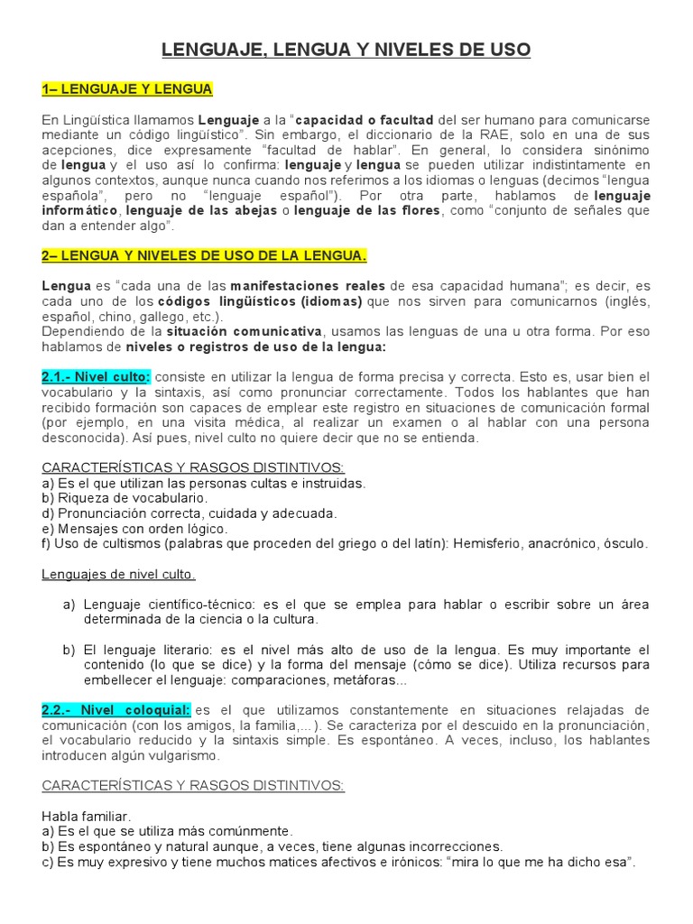 Niveles de Uso del Lenguaje y Lengua | PDF | Jerga | Pronombre